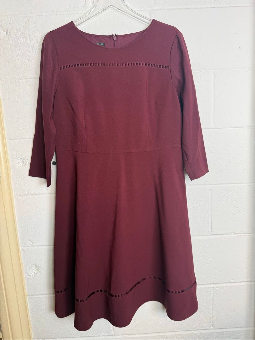 Talbots Petites Women’s 14P Burgundy Fit & Flare Dress Modest Career Workwear